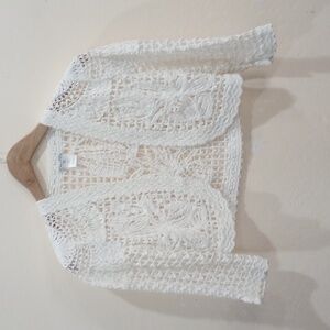 Oscar De La Renta White Floral Knit Crochet Sweater, Size M - Vintage!